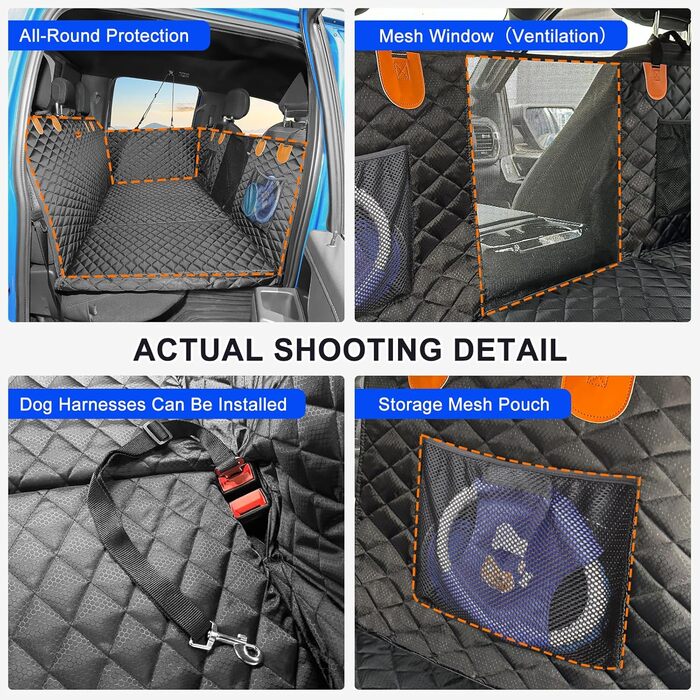 Накидка на сидіння автомобіля для собак JOEJOY, 147 x 73 см, чорна, водовідштовхувальна, захист від подряпин, з кріпленням для безпеки