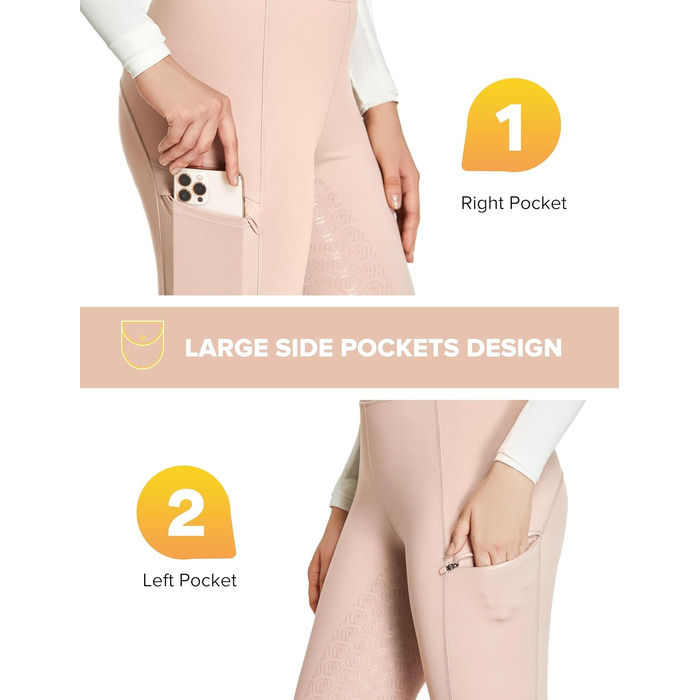 Легінси для їзди верхи FitT4 Reitlegging для жінок та дівчаток з силіконовими вставками, кишенею для телефону та петлями для ременя. Ідеально для верхової їзди та тренувань коней (Небесно-рожевий, S)