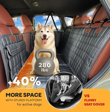 Захисний чохол на сидіння для собак APetsPlanet, жорстка основа, водонепроникний, з кишенею, для авто, позашляховиків, сімейних авто, чорна шкіра, з накладками на двері