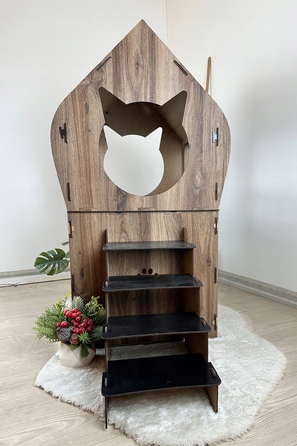 Дерев'яний будинок для кота Kupme, чорний, підлоговий, 83x48 см