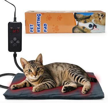 Нагрівальний килимок для тварин NAMOTEK з регулюванням температури та таймером, вологостійкий, з безпечним нагріванням, автоматичне вимкнення, 40x30 см, сірий