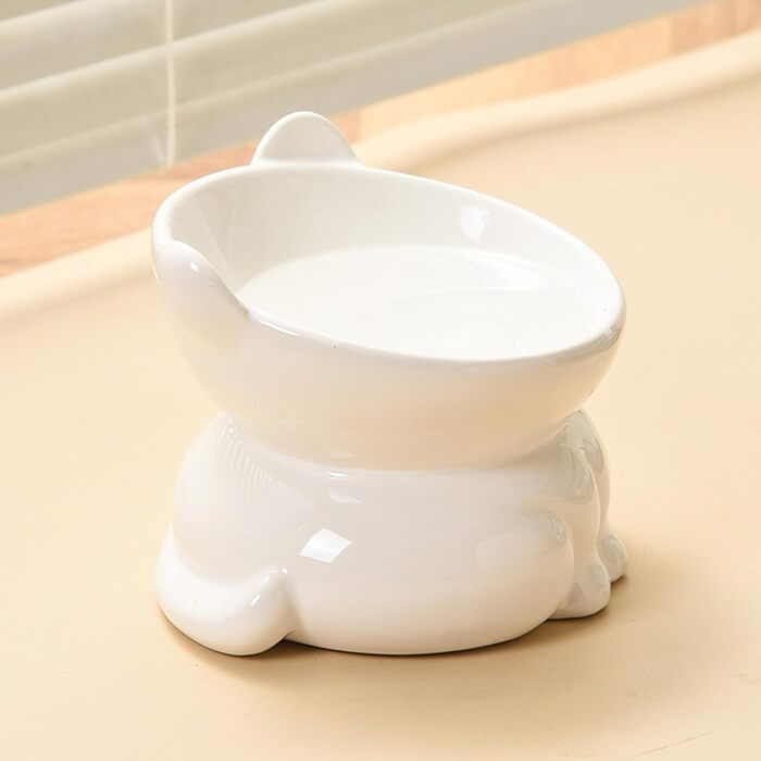 Миска для кота з кераміки, піднята, протиковзна, 15° нахил, для корму та води, підходить для котів та кошенят (біла)