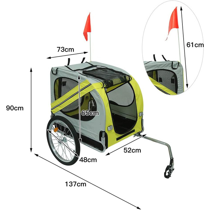 Причіп для собак на велосипед 3в1, переноска для тварин, причіп-трансформер для велосипеда та джоггінгу, до 40 кг (137 x 73 x 90 см, жовто-сірий)