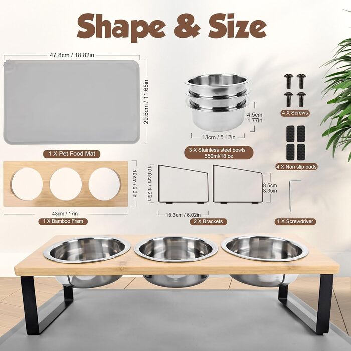 Підвищений годівниця для котів, миска для котів з нержавіючої сталі з підкладкою з силікону, 15° ергономічна станція для годування, миска для собак, годівниця та поїльник для котів та маленьких собак