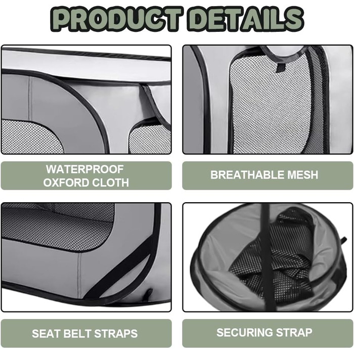 Складана переноска для собак та котів, дорожня переноска для тварин, 94x53x53 см, з двома дверцятами, Oxford, зелений/сірий