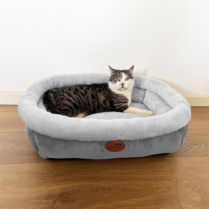 Ліжко для собак та котів Kira Grey, середнє, 61x56x20 см - знімний чохол, м'яке, неслизьке, машинне прання