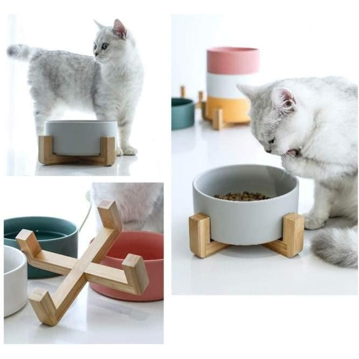 Керамічна миска Pet Wiz для собак та котів з бамбуковим підставкою, піднята миска для зручного годування, 850 мл, 5 кольорів (Морська хвиля)