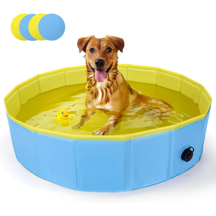 Басейн для собак Nobleza: великий та малий, складаний, 80x20 см та 120x30 см, блакитний та жовтий