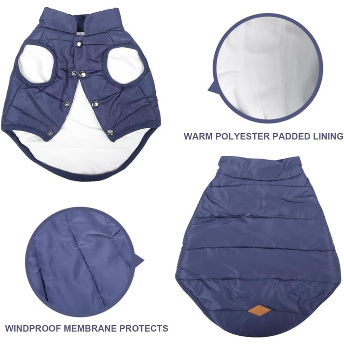 Тепла куртка для собак Meioro, зимова, з підкладкою, для французького бульдога, мопса, блакитна, XXL