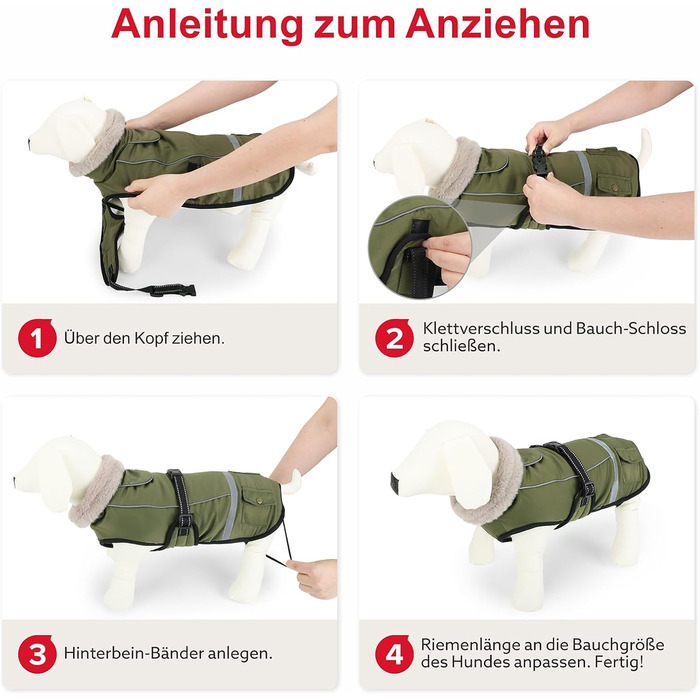 Зимовий одяг для собак, водонепроникна куртка для великих собак з регульованими лямками, теплий одяг для собак з флісу, світловідбиваючі смуги, підходить для лабрадорів, оливковий, XL