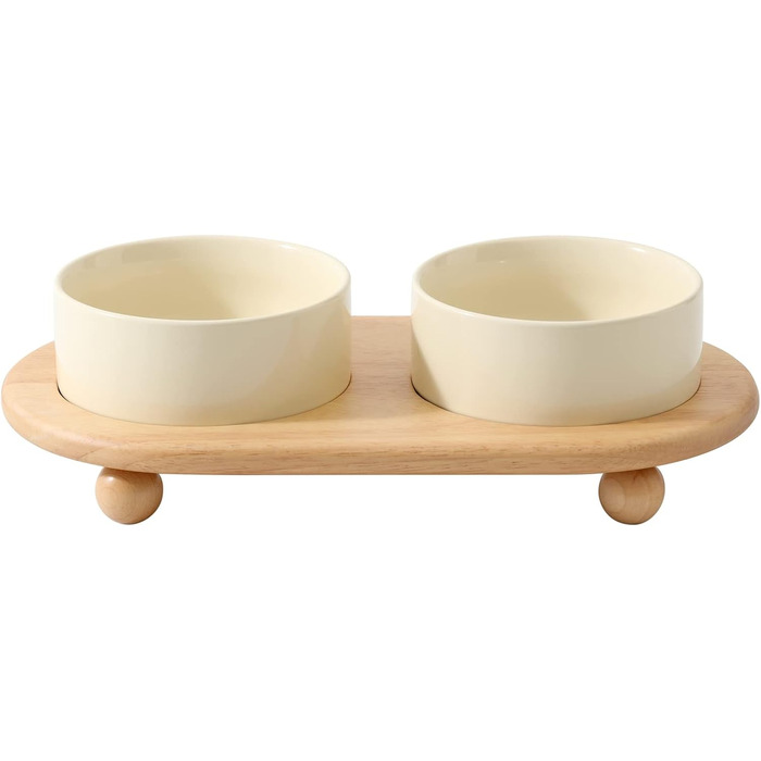 Котівники Havniva з кераміки, 2 шт., зоряне небо, годівниця та миска для води (13 см) (2 миски + підставка – бежевий)