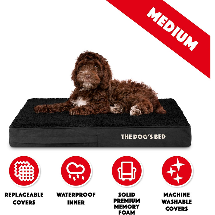 Ортопедичне ліжко для собак, середнього розміру, плюш, 86 x 56 x 10 см, вологостійке, з ефектом пам'яті