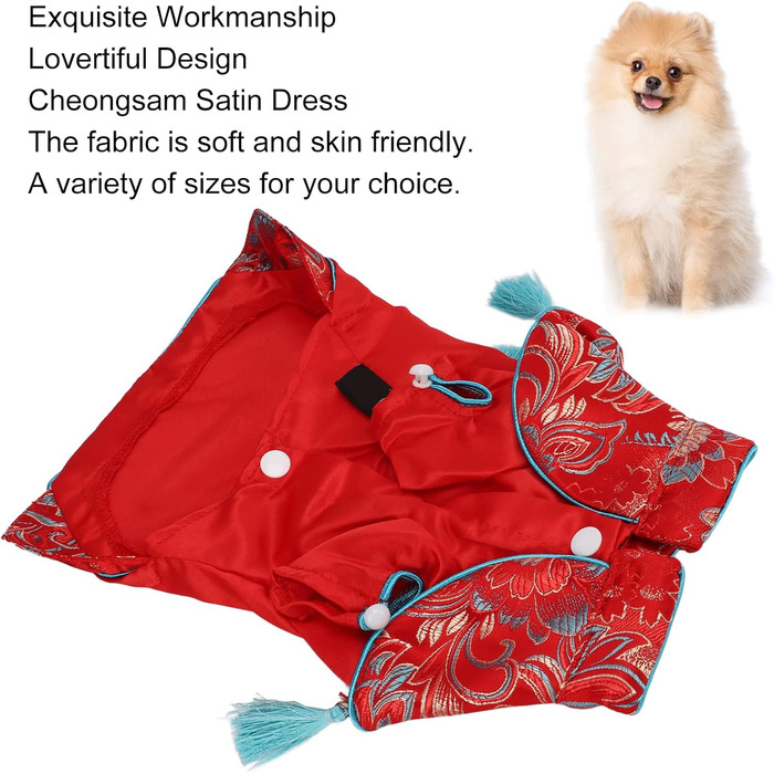 Костюм для собак і котів у стилі чеонгсам: елегантний набір Tang з атласу, м'яка бавовна, для святкування (XS)
