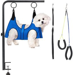 Підтримка для грумінгу собак, регульована, для маленьких та середніх порід, з кліпсою, петля для грумінгу, без підтримки спини та стегна (чорний, 111,8 см, арка + міцна кліпса + гамак)