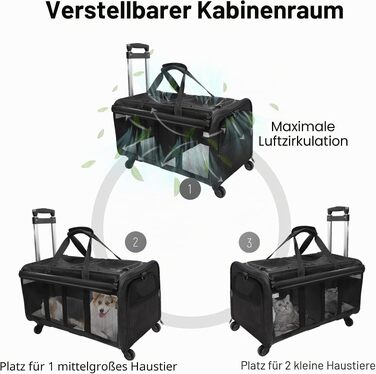 Сумка-переноска для котів на колесах, складна подвійна переноска для 2 котів до 15.9 кг, чорна - ідеально для подорожей, походів, кемпінгу