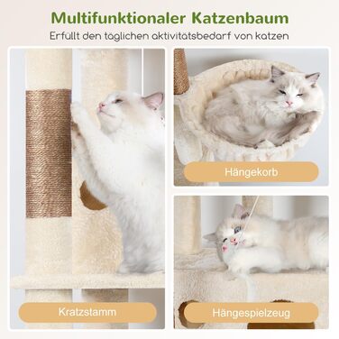 Дерев'яний комплекс для котів Globlazer з 3 будиночками, 5 сизалевими стовпчиками, платформою та іграшками, 168 см, бежевий