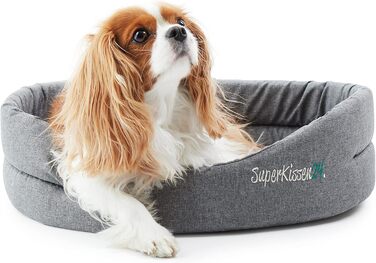 Крісло-лежанка для собак та котів SuperKissen24 - Овальне, 71x60 см, сірий льон. Водостійке, з сертифікатом Oeko-Tex, легко миється