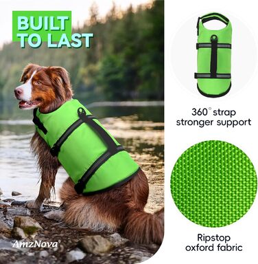 Жилет рятувальний для собак AMZNOVA Rip Stop, M, світло-зелений (53-69 см)