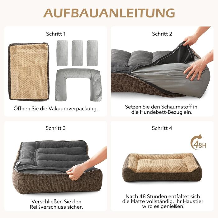 Ортопедичне ліжко для собак JOEJOY, великі породи, миється, неслизьке, з м'якого штучного хутра, 107x76x24 см, коричневе