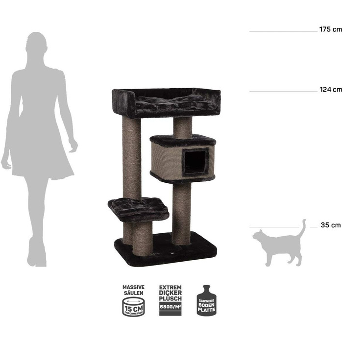 Дряпка для котів Kratzbaum Portland антрацит - велика, з міцними сизалевими стовпчиками, 69x47x124 см