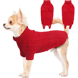 Теплий святковий светр для собак - червоний, з отвором для повідка, для чихуахуа, рейнхаунд та котів (S, груди 40 см, спина 28 см)