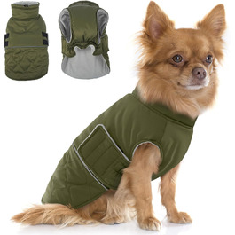 Зимовий теплий одяг для собак маленьких порід: куртка, жилет, теплий костюм для Чихуахуа, Звергшпіца, Йоркширського тер'єра (Армійний зелений, XS)