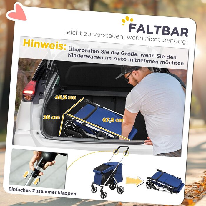 Візок для собак та котів PawHut легкий, складною конструкцією, з алюмінію, з подушкою, сіткою, дверима та кошиком для зберігання (Блакитний)