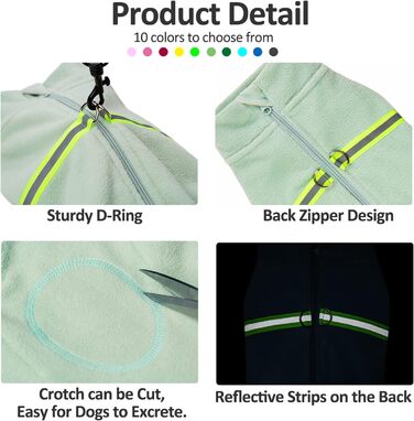 Теплий пуловер для собак, флісова жилетка зі світловідбиваючими елементами, одяг для цуценят, зимова куртка, теплий плащ (зелений, салатовий, L)
