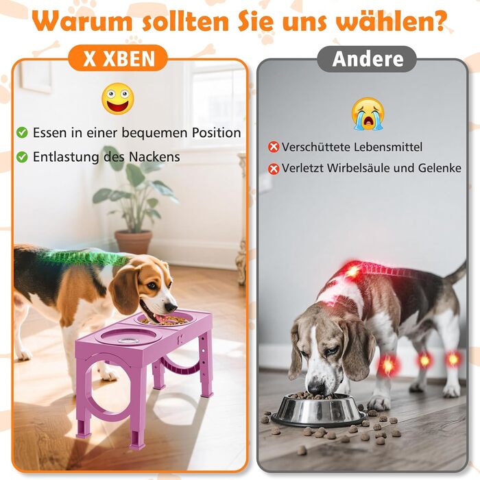 Набір мисок для собак X XBEN 3-в-1: миска для води з захистом від пролиття 1.4L, миска від захлистування 1L, годівниця з 5 рівнями регулювання висоти для середніх та великих собак, нековзна годівниця, рожевий колір