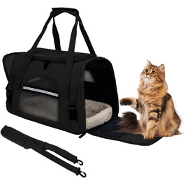 Транспортна сумка для тварин ZSMJAER з підстилкою з флісу, для котів та маленьких собак до 10 кг, чорна