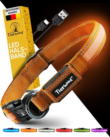 Світловідбиваючий нашийник для собак Tierhood - LED нашийник для маленьких та великих собак, оранжевий, розмір S (30-45 см)