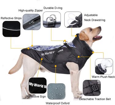 Зимовий теплий куртка для собак FeimaX, водонепроникний, з плюшем, для малих, середніх та великих собак XL (обхват грудей: 57 см, довжина спини: 42 см), темно-синій