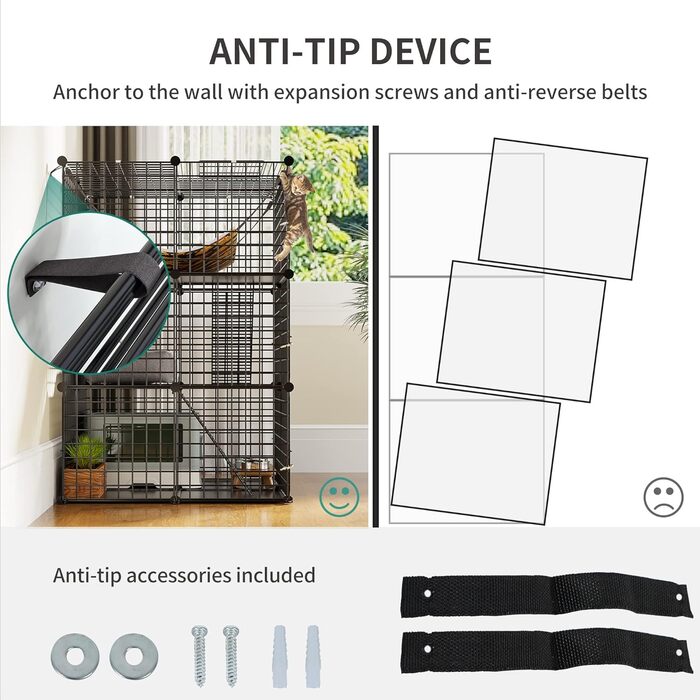 Клітка для котів YITAHOME на вулицю, металева 3-ярусна клітка-вольєр для котів з 3 дверцятами та 2 сходами, з гамаком, 72x72x104 см