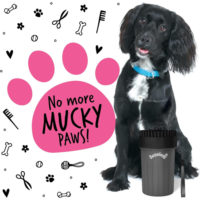 Очищувач лап для собак Bugalugs - портативний душ для лап собак та котів (Чорний, Medium)