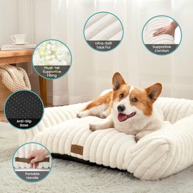 М'яке ліжко для котів та собак, ліжко-лежанка для домашніх тварин, 80x60x33 см, кремовий колір