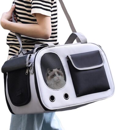 Портативна переноска для тварин - складана сумка для котів та маленьких собак, легка переноска | Міцна переноска для домашніх тварин з вентиляційною сіткою для безпечних подорожей з цуценятами або в дорозі, зелений (сірий)