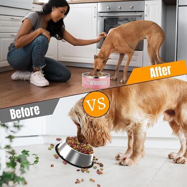 Персоналізований миска для собак та котів - нержавіюча сталева годівниця з іменем, протиковзна миска для собак та котів, поїльник для води (рожевий)