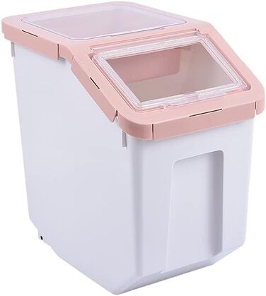 Контейнер для корму для тварин, контейнер для корму для собак зі шкребком, стекуваний, 10 кг, контейнер з кришкою, сірий, розмір L (Рожевий-Великий)