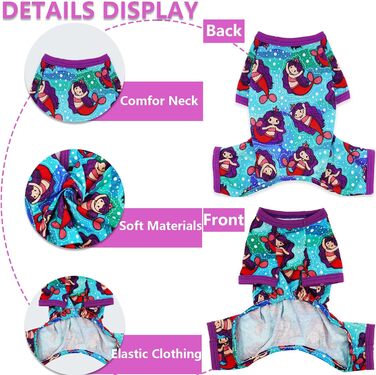 Піжама для собак, теплий комплект для маленьких та середніх собак, дівчаток та хлопчиків, милий, м'який, для цуценят, костюм, для котів та інших домашніх тварин (метелик, M) (X-Small, Lila Memaid)