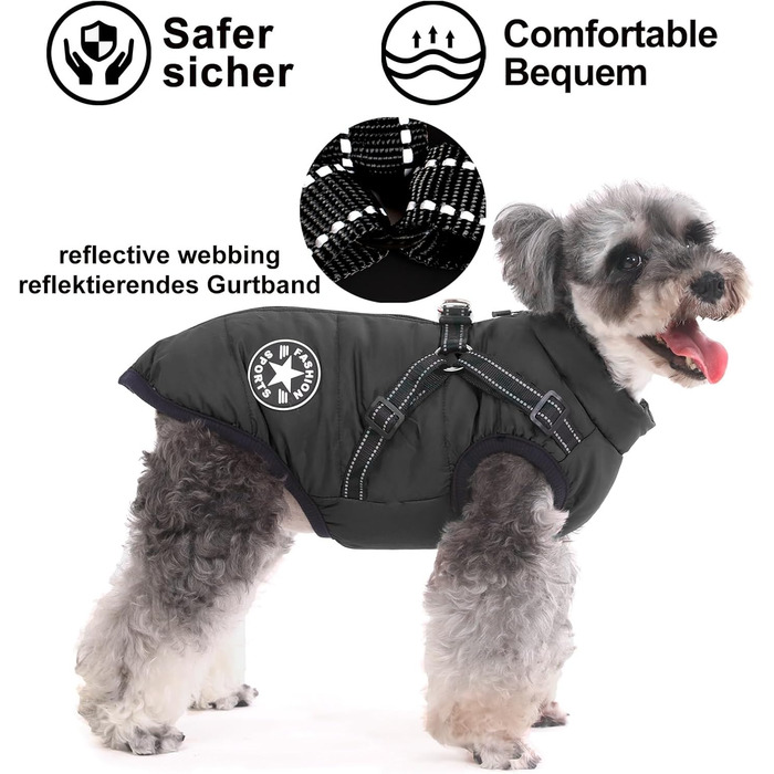 Теплий зимовий одяг для собак, водонепроникний, для маленьких собак, з кільцем, чорний, 30 см