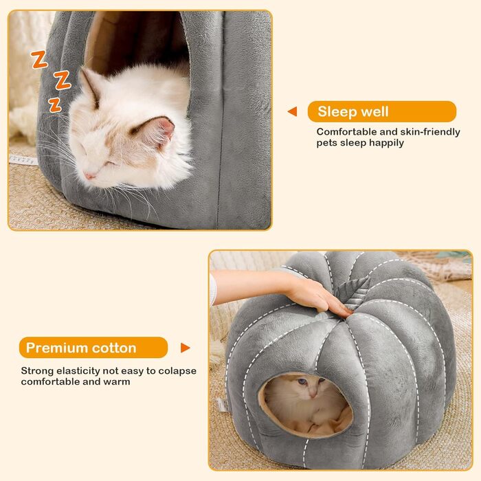 ALLSOPETS будиночок-іглу для котів і собак, м'яке ліжко XL знімна подушка, сірий, для малих тварин