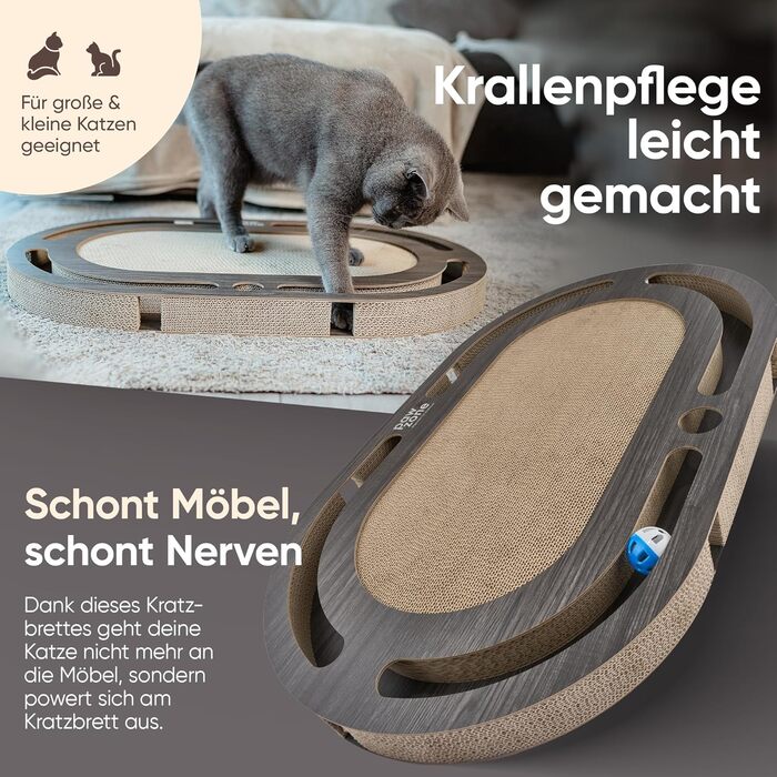 PAWZONE Двостороння килимок-подряпки для котів з міцного MDF, 72x45 см, з можливістю заміни картону, з іграшкою, білий (графіт)