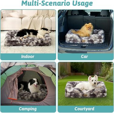 Ортопедичне ліжко для собак з штучного хутра, великі породи, C-подібне ліжко з підтримуючим пінополіуретаном, водонепроникний чохол, антиковзаюче, м'яке, тепле, пране, сірий Tie-Dye, розмір L