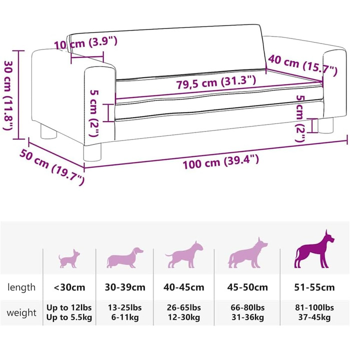 Ляжка для собак, м'який лежак з розширеним спальним місцем, диван-лежанка для маленьких собак та домашніх тварин, лежанка для котів, штучна шкіра (колір коричневий)