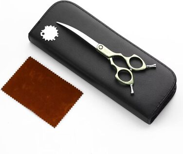 Професійна вигнута коса для грумінгу собак 16,5 см, 440C, нержавіюча сталь, з ручкою з алюмінію (рожева, вигнута)