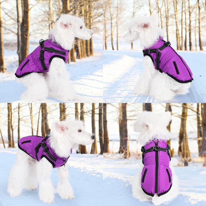 Водонепроникний зимовий одяг для собак з інтегрованим шлейкою, M, фіолетовий
