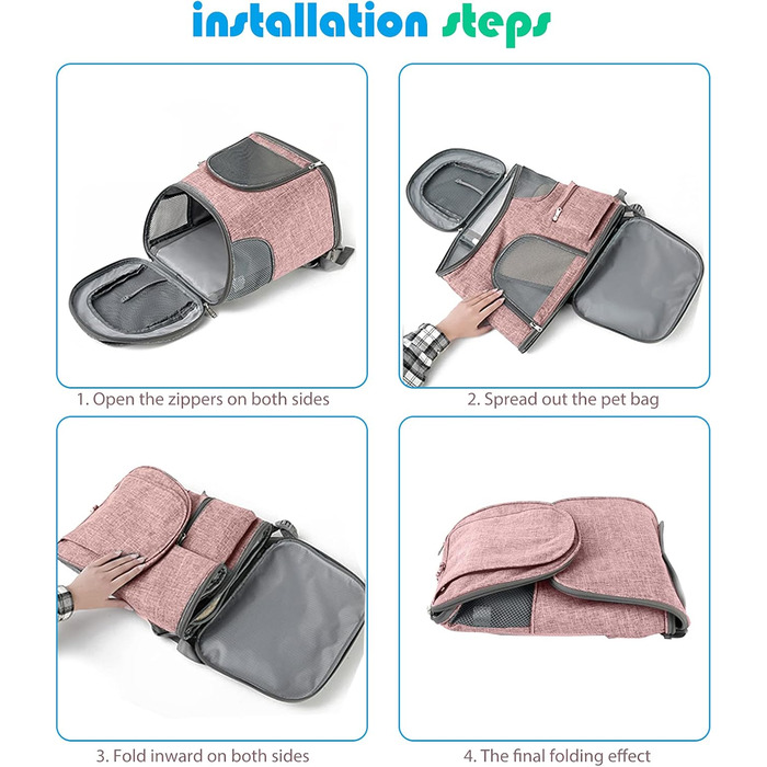 PETCUTE Рюкзак для собак, дихаючий, з м'яким матрацом, складний, з безпечною лінією, для подорожей, велосипеда, літака (Рожевий)