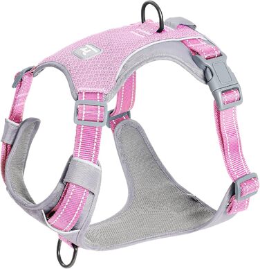 Шлейка для собак Huntboo Anti-Zug, без обмеження руху, для малих, середніх та великих собак, не тягне, світловідбиваюча, з 2 карабінами, не душить, регульована, для тренувань та бігу (Рожева, M)