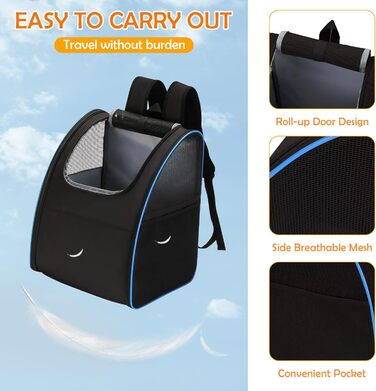 Рюкзак для тварин Allsopets: складаний рюкзак для котів та собак, дихаючий, знімний килимок. Ідеально для подорожей, прогулянок та хатніх потреб. (Чорний, Синій)