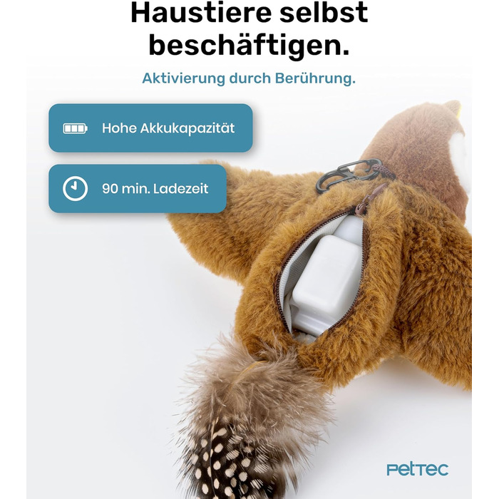 PetTec Інтерактивна електрична іграшка для котів — рухомий птах з котячою м'ятою, автоматичне самостійне заняття